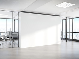 Aufkleber - Blank white wall in concrete office with large windows Mockup 3D rendering