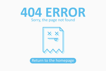 404 error. Page not found template with dead file. Design for web page - disconnect banner for website. Vector illustration.