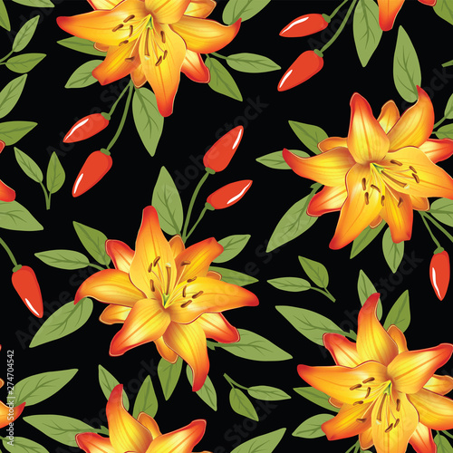 seamless Lily floral botanical flower pattern. Wild spring leaf wildflower is...