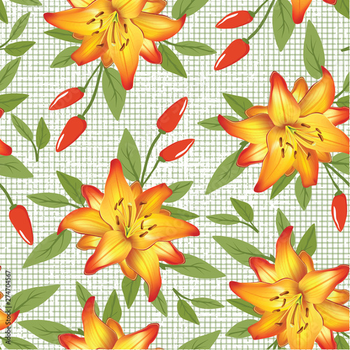 seamless Lily floral botanical flower pattern. Wild spring leaf wildflower is...