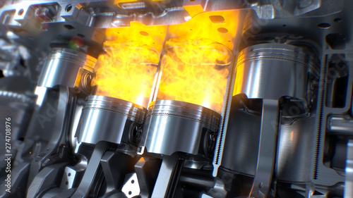Fotomural Car Engine inside, Engine pistons, valves and crankshaft, Piston ignition time