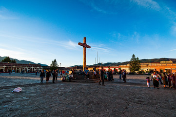 Wall Mural - San Cristobal de Las Casas, Mexico - November 25, 2010. Cross in square in front of cathedral