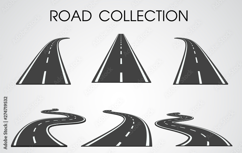 Vector roads collection. curves and highways separated from the background for infographics. - obrazy, fototapety, plakaty 