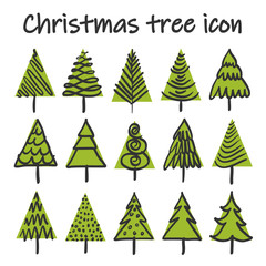 Wall Mural - Christmas tree Hand drawing, doodle,  green, line