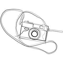 Camera retro one line drawing. Continuous line Photographer Vector Logo