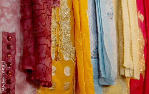 Indian Woman Dress Sarees Or Saris Hung In Display In A Retail