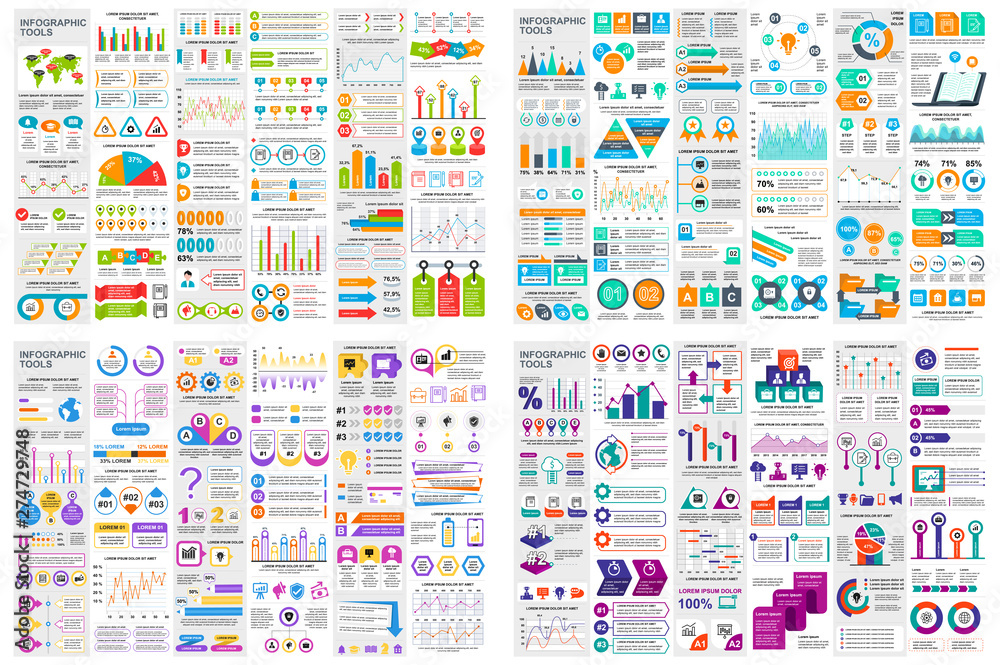Set of infographic elements data visualization vector design template. Can be used for steps, options, business process, workflow, diagram, flowchart concept, timeline, marketing icons, info graphics. - obrazy, fototapety, plakaty 