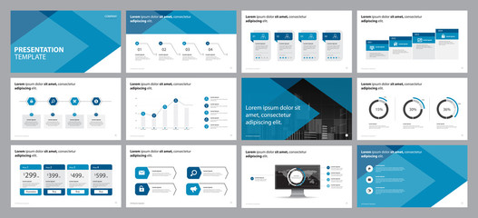 Poster - blue business presentation backgrounds design template, with infographic timeline elements design concept
