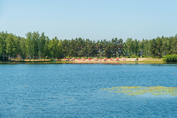 Blue lake in forest, Russian landscapes, beautiful nature