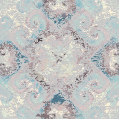 Aufkleber - Abstract seamless pattern with grunge dirty texture and vintage ornament. Vector image.