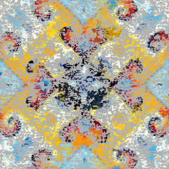 Poster - Abstract seamless pattern with grunge dirty texture and vintage ornament. Vector image.