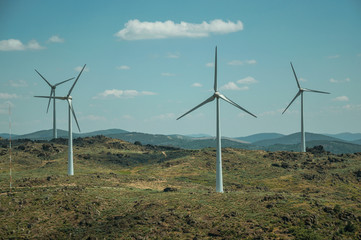 Wall Mural - Several wind turbines over hilly landscape