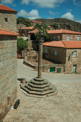 Wall Mural - Stone pillory in square encircled by gothic houses