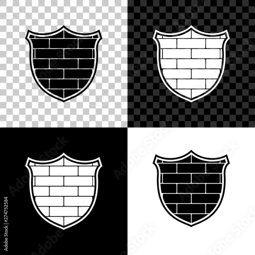 Shield With Cyber Security Brick Wall Icon Isolated On Black