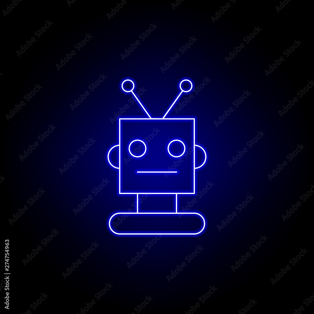 robot head line icon in blue neon style. Signs and symbols can be used ...