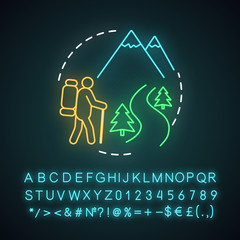 Poster - Mountain trip neon light concept icon