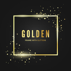 Poster - golden frame template with glitter effect for banner and poster. gold square shape border with space