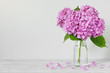 © samael334 - Still life with a beautiful pink hydrangea flowers on white wooden table with copy space. wedding background