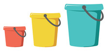 Three Beach Buckets Red, Yellow And Blue
