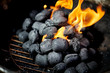 Closeup of glowing coal in metal grill on summer day in garden