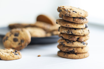 Homemade chocolate cookies closeup on a wooden table