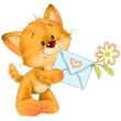 The cute kitten with love letter and flower greeting card illustration