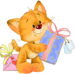 The cute kitten with two gift greeting card illustration