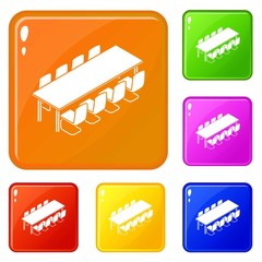 Poster - Long meet table icons set collection vector 6 color isolated on white background