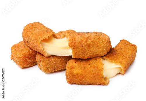 Fotografía Pile of tasty cheese sticks isolated on white