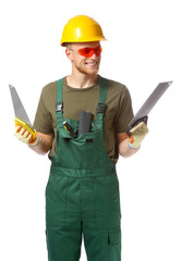 Wall Mural - Male carpenter on white background