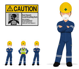 An isolated industrial worker with a dust mask on transparent background