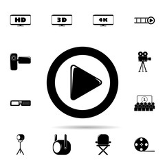Poster - play in roud icon. Universal set of cinema and teatr for website design and development, app development