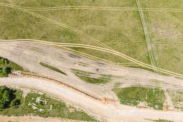 aerial view of dirt racetrack for off road vehicles. scenic countryside landscape