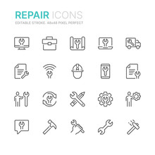 Collection Of Repair Line Icons. 48x48 Pixel Perfect. Editable Stroke