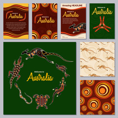 Wall Mural - set of colorful flyers, posters, banners, placards, cards, brochure design templates, seamless patte