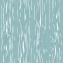 Wavy Line Pattern. White Vertical Wavy Lines With A Vertical Direction On Blue Background. Strips Similar To Threads. Hand Drawn Stripes. Hand Painted Improvised White Lines Against Blue Color.