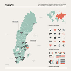 Wall Mural - vector map of sweden. country map with division, cities and capital stockholm. political map, world 