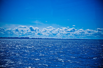 river water surface against the blue sky