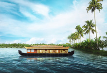 Houseboat On Kerala Backwaters,Kerala,India