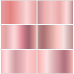 Wall Mural - set of backgrounds with pink gold gradient. vector illustration with metal texture