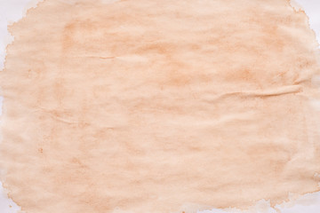 Canvas Print - Brown splotch over white surface. Stained paper abstract art background. Spilled tea effect. Copy space.