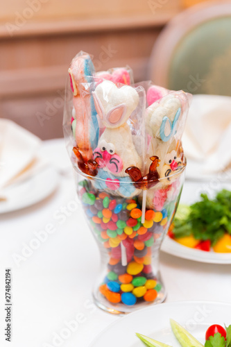 Candy Bar On Children Birthday Party Table Decorated With Colorful Cake Pops In Shape Of Funny Cartoon Hares And Rabbits For Young Guests Buy This Stock Photo And Explore Similar Images