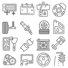 Sticker - Vector illustration Car parts line icons set. Auto service repair symbol, gear engine, spanner and filter