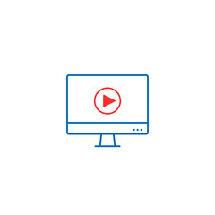 Fototapete - Computer with video player icon, Vector line illustration