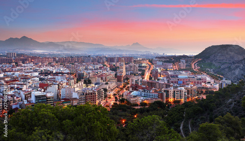 Skyline of Alicante at night in Spain. Obraz na płótnie