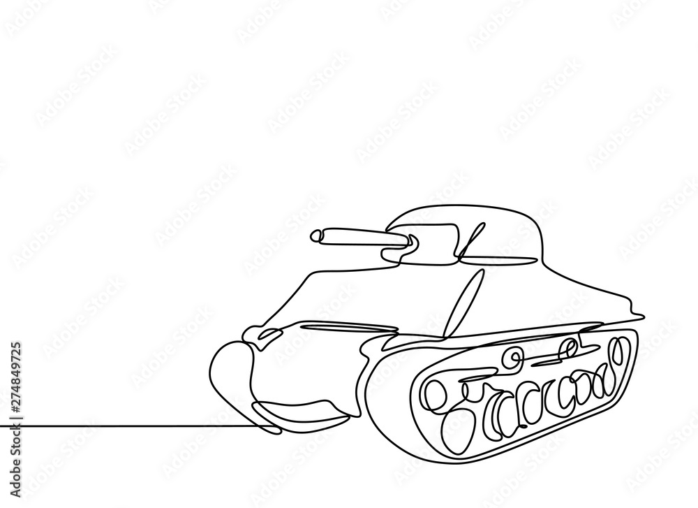 One Line Tank Simple tank continuous one line drawing vector illustration battle machine ...