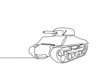 tank continuous one line drawing vector illustration battle machine transportation vehicle ready to war with you.