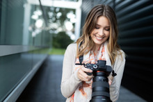 Woman Is A Professional Photographer With Dslr Camera