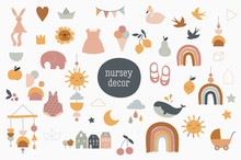 Baby, Children, Little Kids Elements In Simple, Clean Modern Style. Perfect For Nursery Decor, Fashion Design