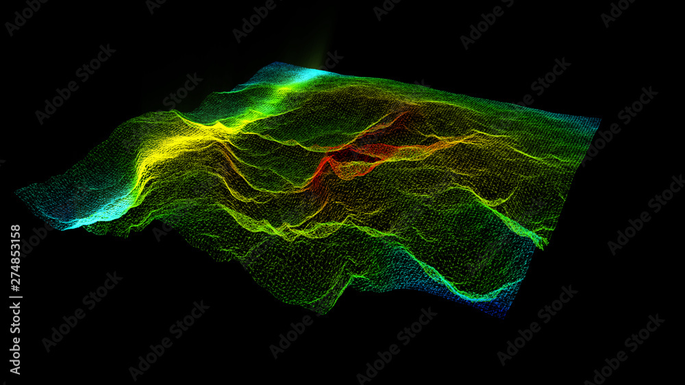 Futuristic Holographic Terrain environment, geomorphology, topography and digital data telemetry information display motion graphic user interface head up display screen - obrazy, fototapety, plakaty 